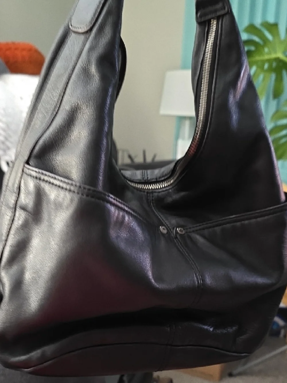 Tignanello Black Leather Shoulder Bag with Metal Ring Accents - Picture 7 of 8